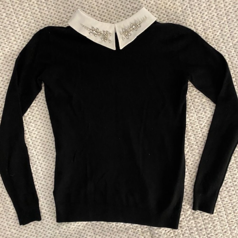 Rhinestone Collar Detail Sweater Siz XS